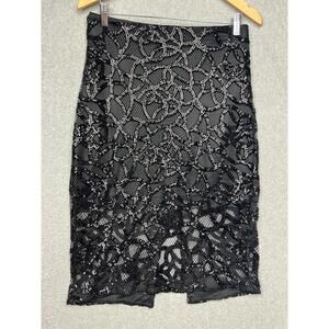 Express Mesh Sequin Mini Pencil Skirt Womens Sz 8 Black Formal Sexy Chic Event